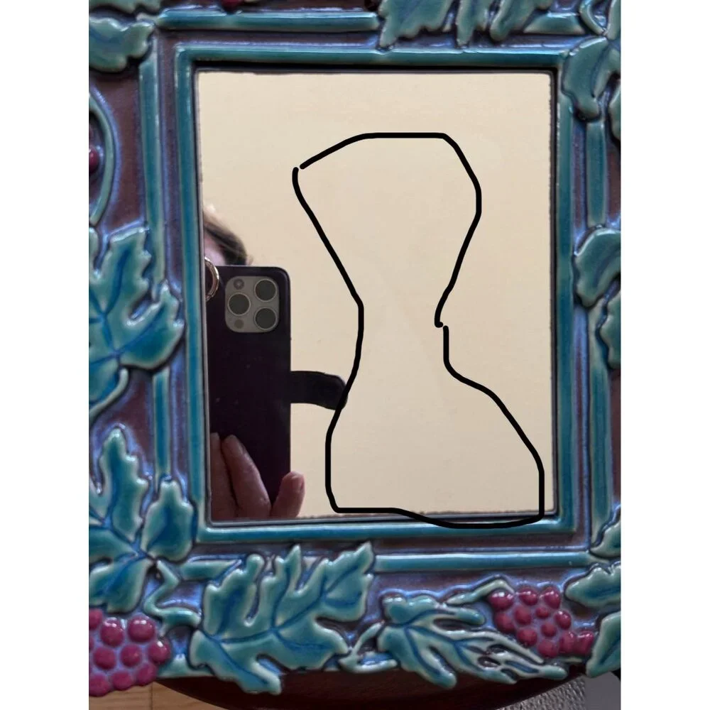 Tile Grape & Leaf Ceramic Framed Mirror Signed READ